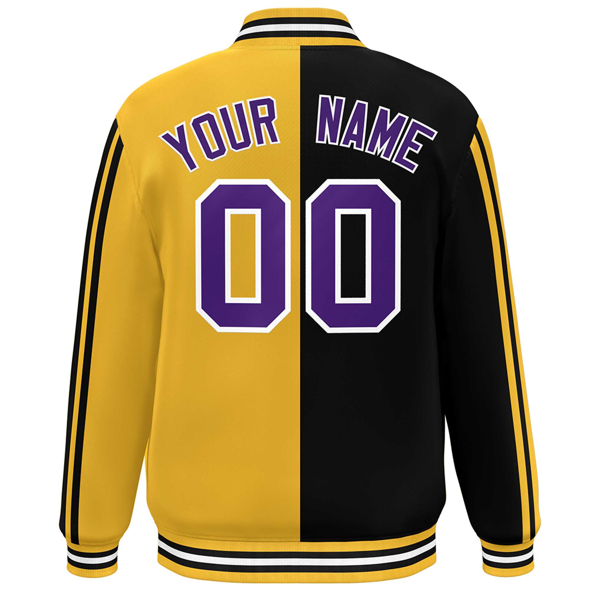 Custom Gold Black-White Two Tone Color Block Bomber Varsity Baseball Jacket