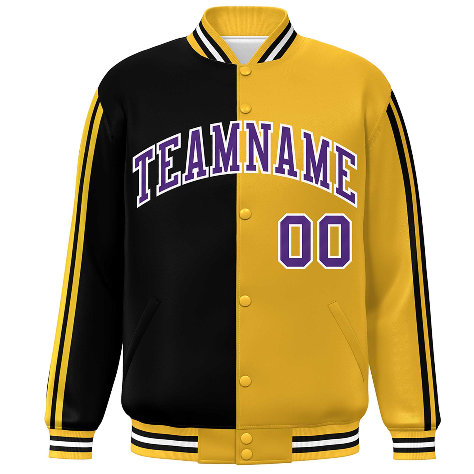 Custom Gold Black-White Two Tone Color Block Bomber Varsity Baseball Jacket