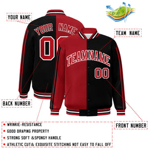 Custom Black Red-White Two Tone Color Block Bomber Varsity Baseball Jacket