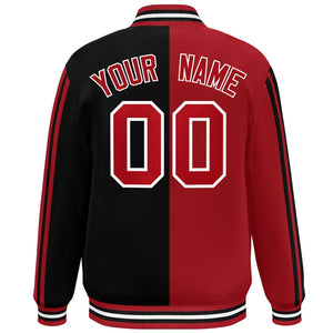 Custom Black Red-White Two Tone Color Block Bomber Varsity Baseball Jacket