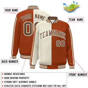 Custom Orange Khaki Two Tone Color Block Bomber Varsity Baseball Jacket