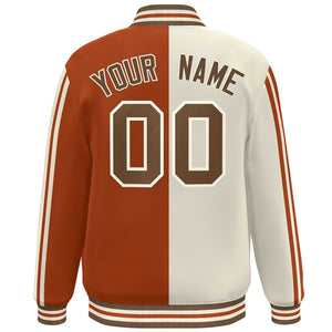 Custom Orange Khaki Two Tone Color Block Bomber Varsity Baseball Jacket