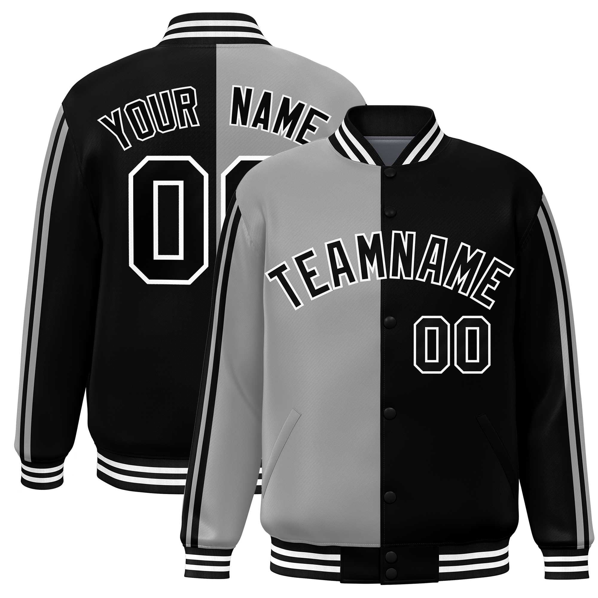 Custom Black Gray Two Tone Color Block Bomber Varsity Baseball Jacket