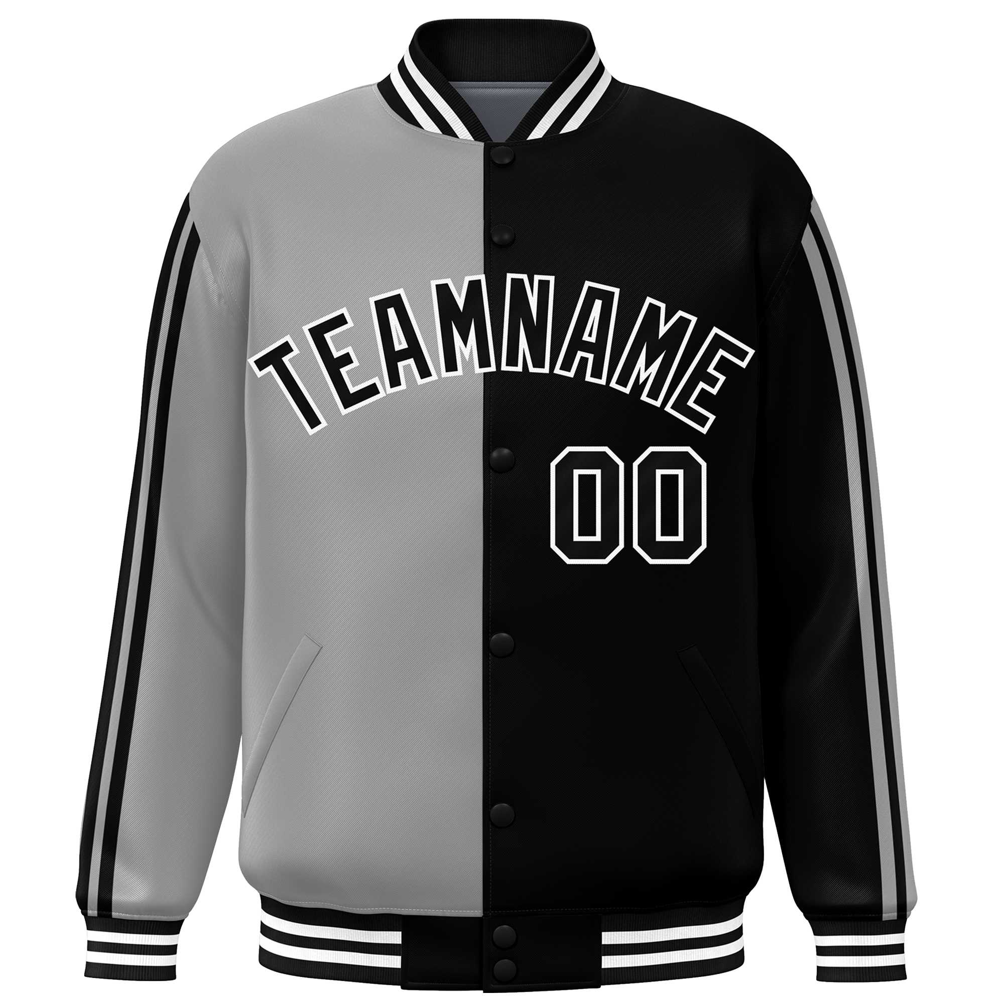 Custom Black Gray Two Tone Color Block Bomber Varsity Baseball Jacket