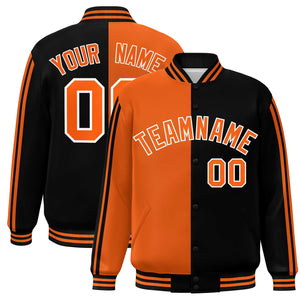 Custom Black Orange Two Tone Color Block Bomber Varsity Baseball Jacket