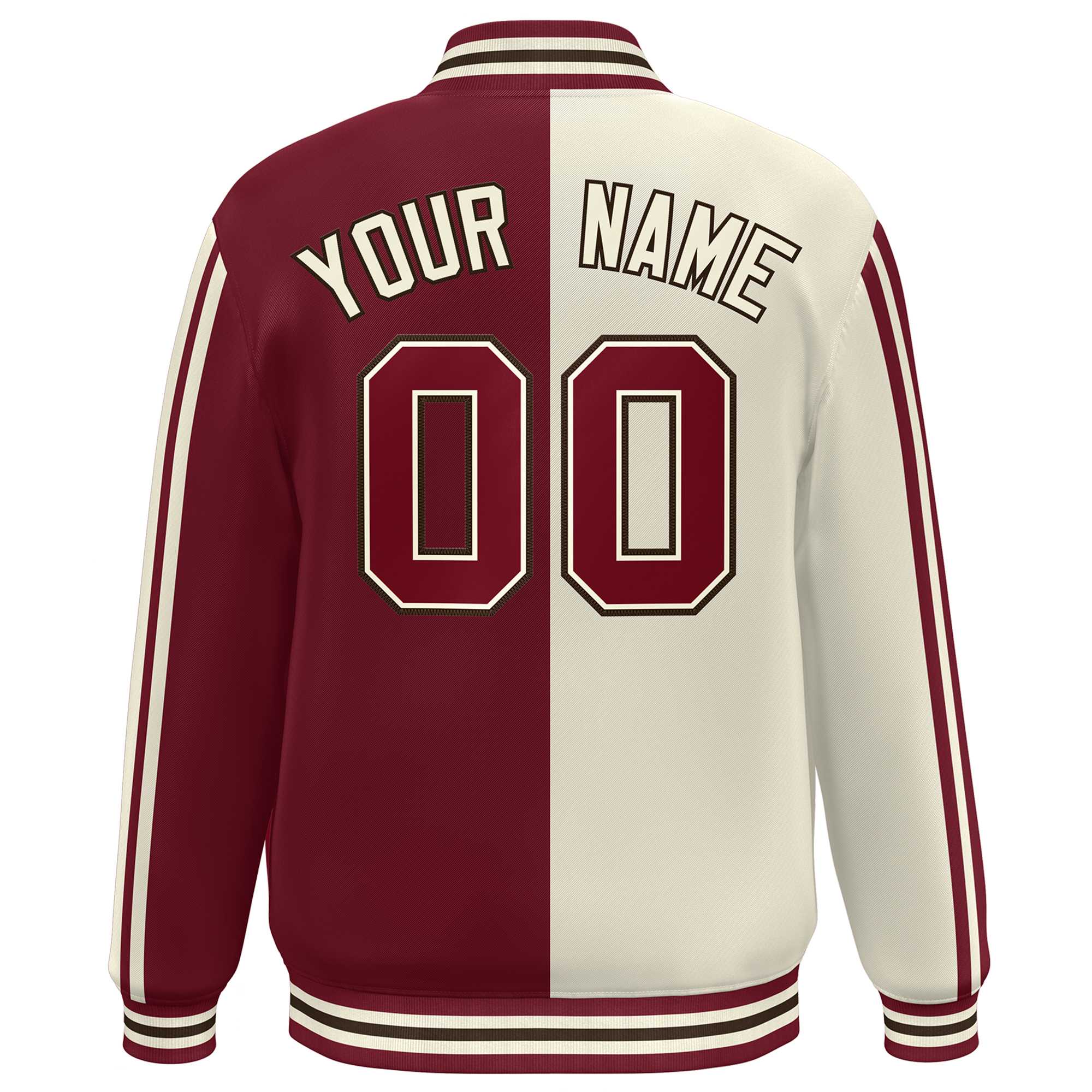 Custom Crimson Cream Two Tone Color Block Bomber Varsity Baseball Jacket