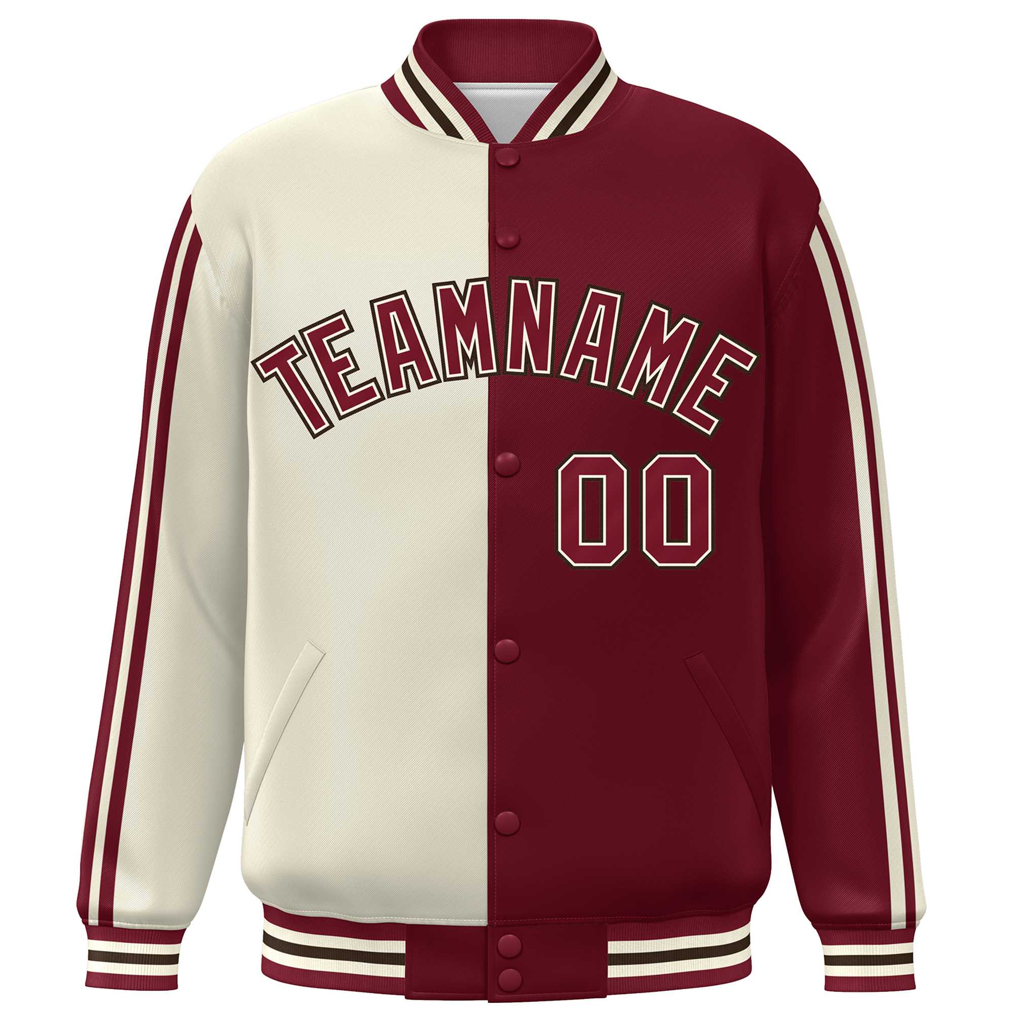 Custom Crimson Cream Two Tone Color Block Bomber Varsity Baseball Jacket