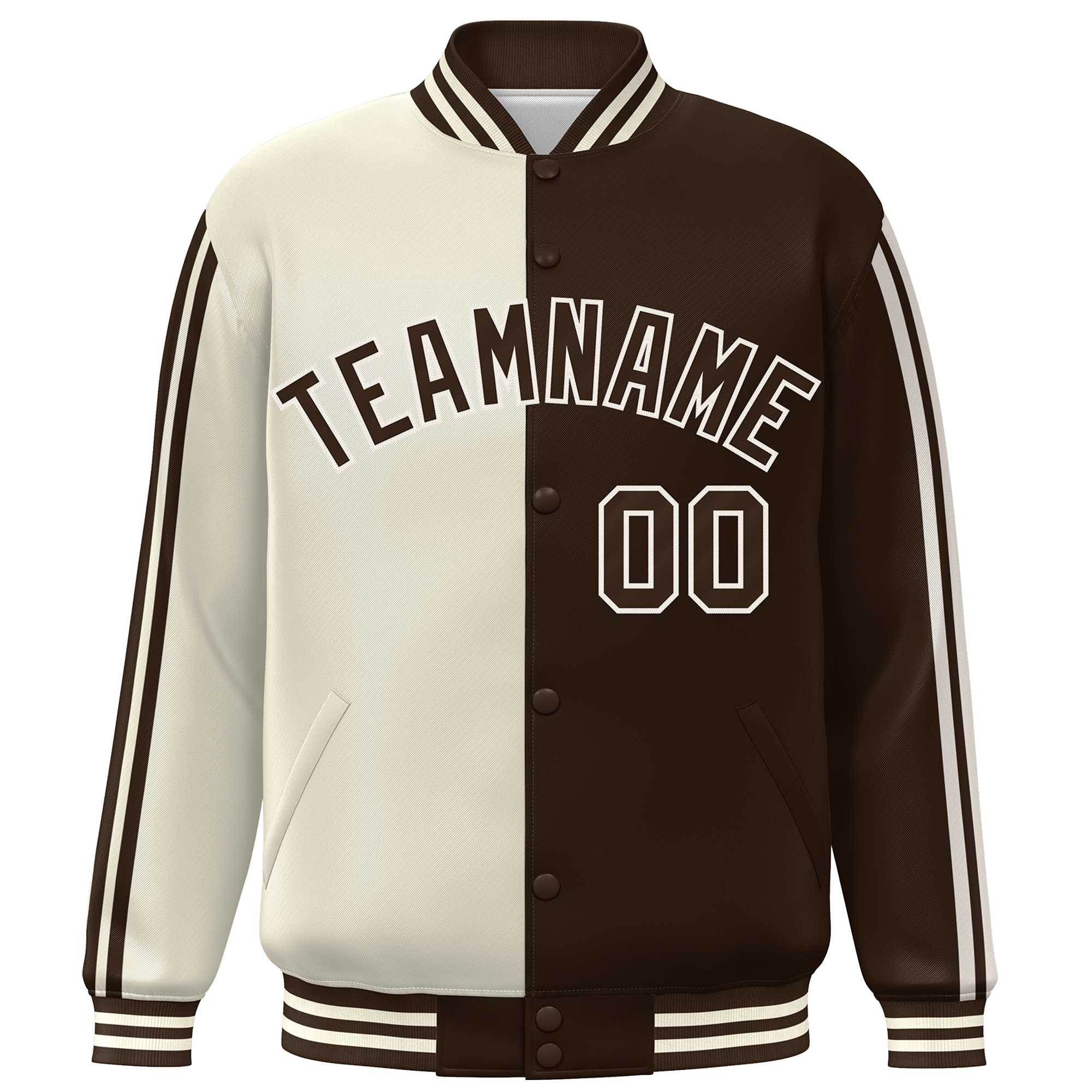 Custom Brown Cream Two Tone Color Block Bomber Varsity Baseball Jacket