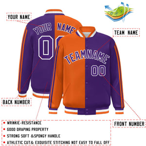 Custom Purple Orange-White Two Tone Color Block Bomber Varsity Baseball Jacket