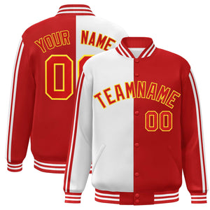 Custom Red White-Yellow Two Tone Color Block Bomber Varsity Baseball Jacket