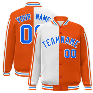 Custom Orange White Two Tone Color Block Bomber Varsity Baseball Jacket