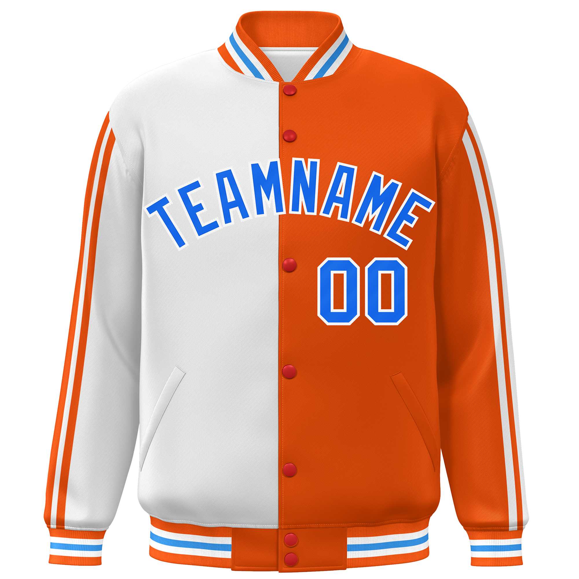 Custom Orange White Two Tone Color Block Bomber Varsity Baseball Jacket