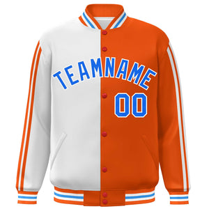 Custom Orange White Two Tone Color Block Bomber Varsity Baseball Jacket