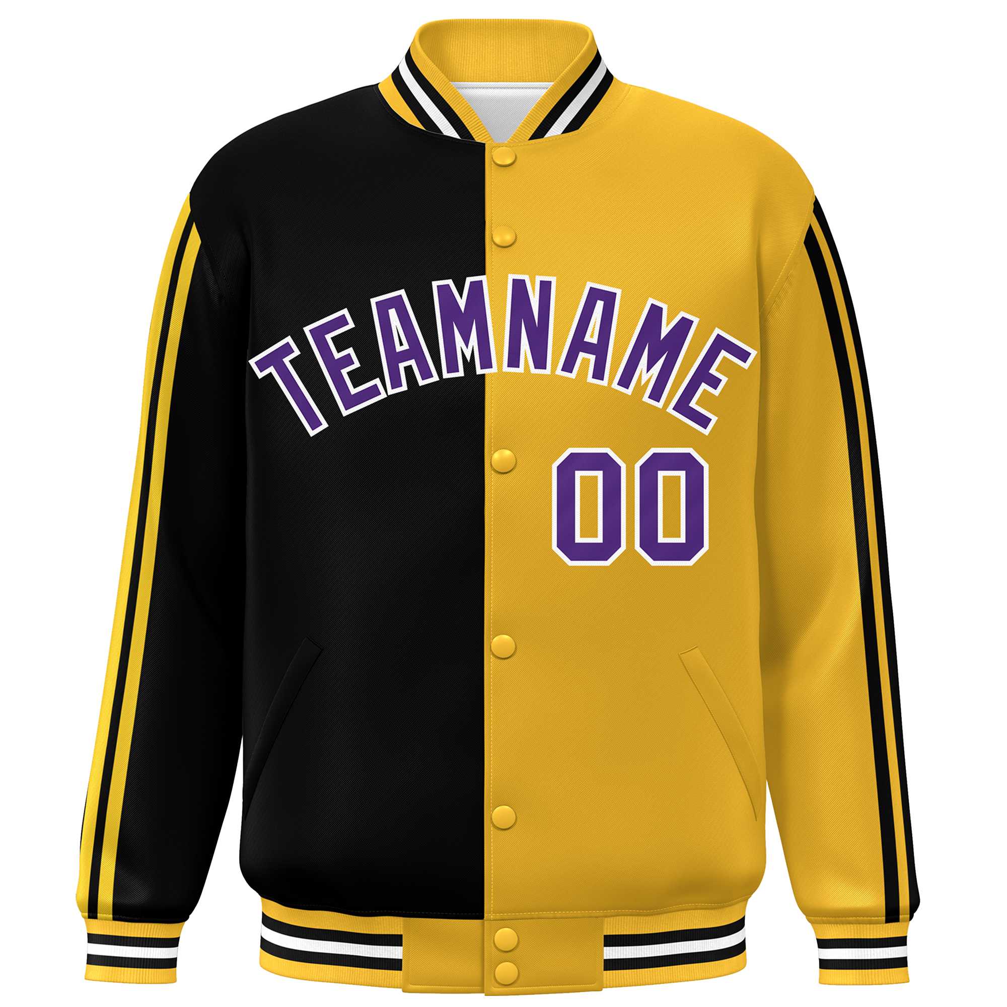 Custom Gold Black-White Two Tone Color Block Bomber Varsity Baseball Jacket