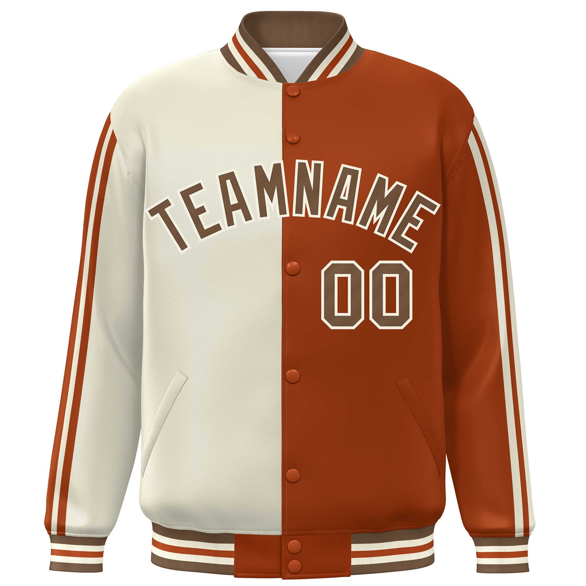 Custom Orange Khaki Two Tone Color Block Bomber Varsity Baseball Jacket