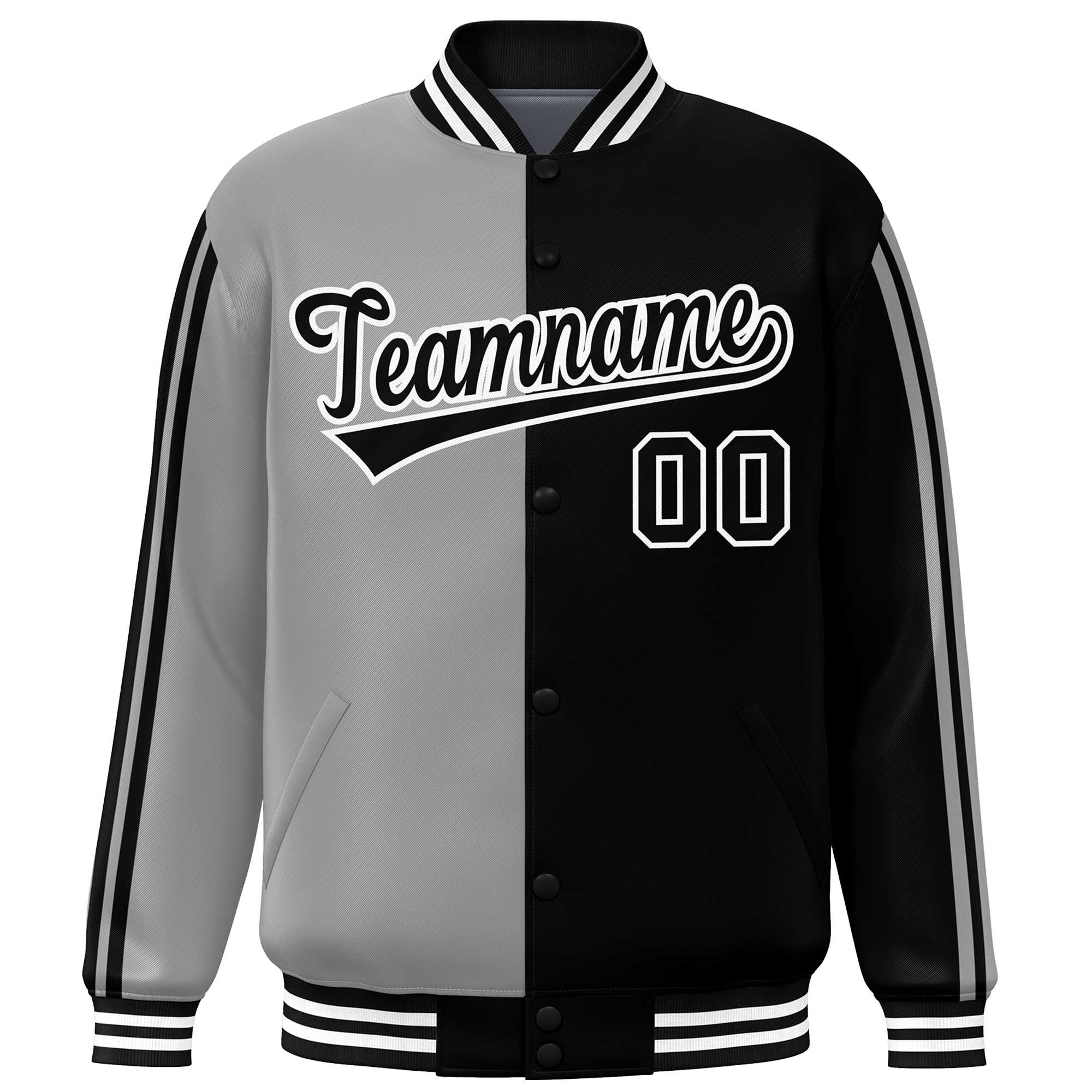 Custom Black Gray Two Tone Color Block Bomber Varsity Baseball Jacket