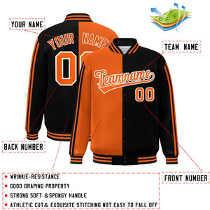 Custom Black Orange Two Tone Color Block Bomber Varsity Baseball Jacket