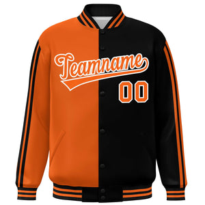 Custom Black Orange Two Tone Color Block Bomber Varsity Baseball Jacket