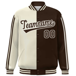 Custom Brown Cream Two Tone Color Block Bomber Varsity Baseball Jacket