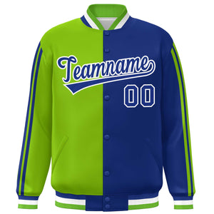 Custom Royal Kelly Green-White Two Tone Color Block Bomber Varsity Baseball Jacket