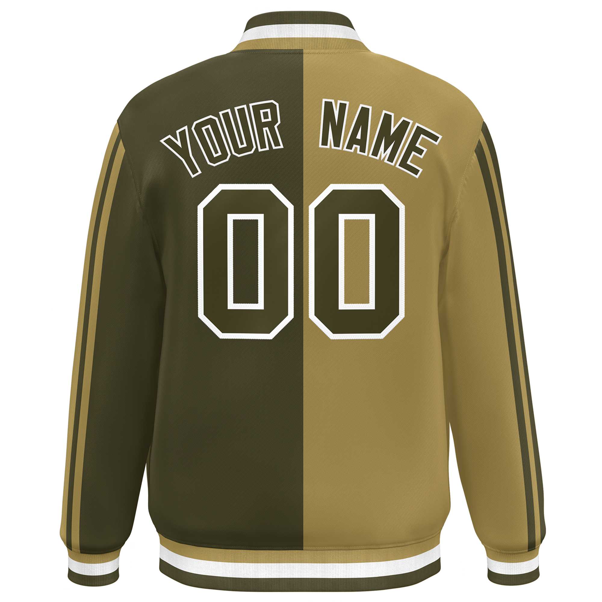 Custom Olive Desert Yellow-White Two Tone Color Block Bomber Varsity Baseball Jacket