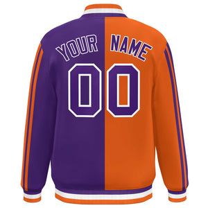 Custom Purple Orange-White Two Tone Color Block Bomber Varsity Baseball Jacket