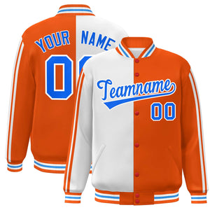 Custom Orange White Two Tone Color Block Bomber Varsity Baseball Jacket