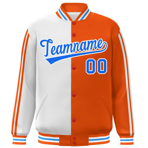 Custom Orange White Two Tone Color Block Bomber Varsity Baseball Jacket