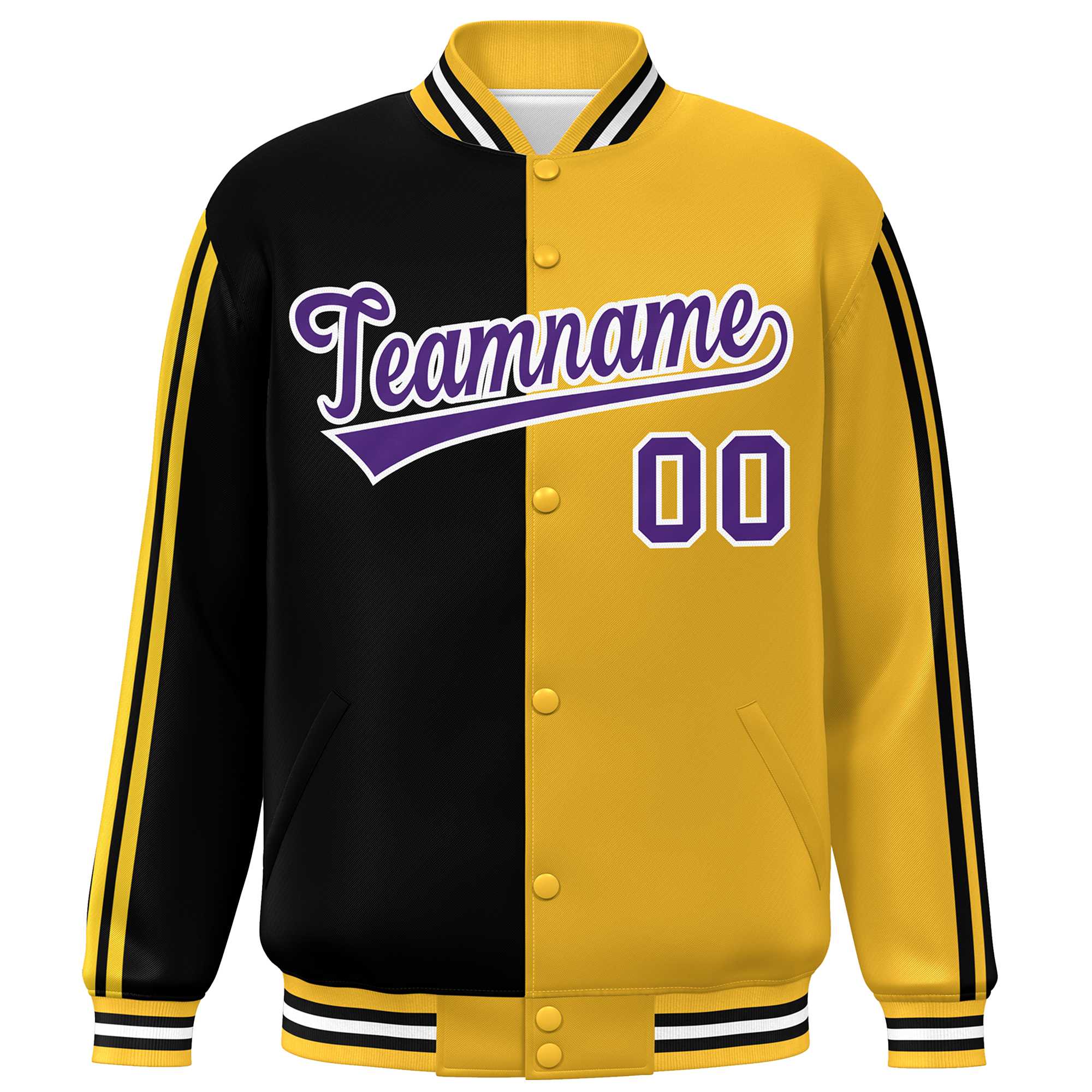 Custom Gold Black-White Two Tone Color Block Bomber Varsity Baseball Jacket