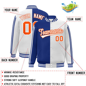 Custom White Royal-Orange Two Tone Color Block Bomber Varsity Baseball Jacket