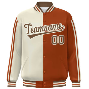 Custom Orange Khaki Two Tone Color Block Bomber Varsity Baseball Jacket