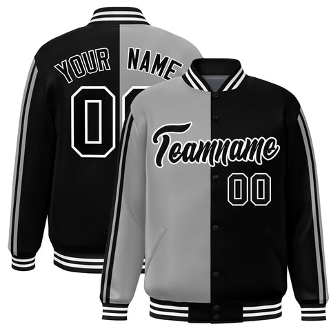 Custom Black Gray Two Tone Color Block Bomber Varsity Baseball Jacket