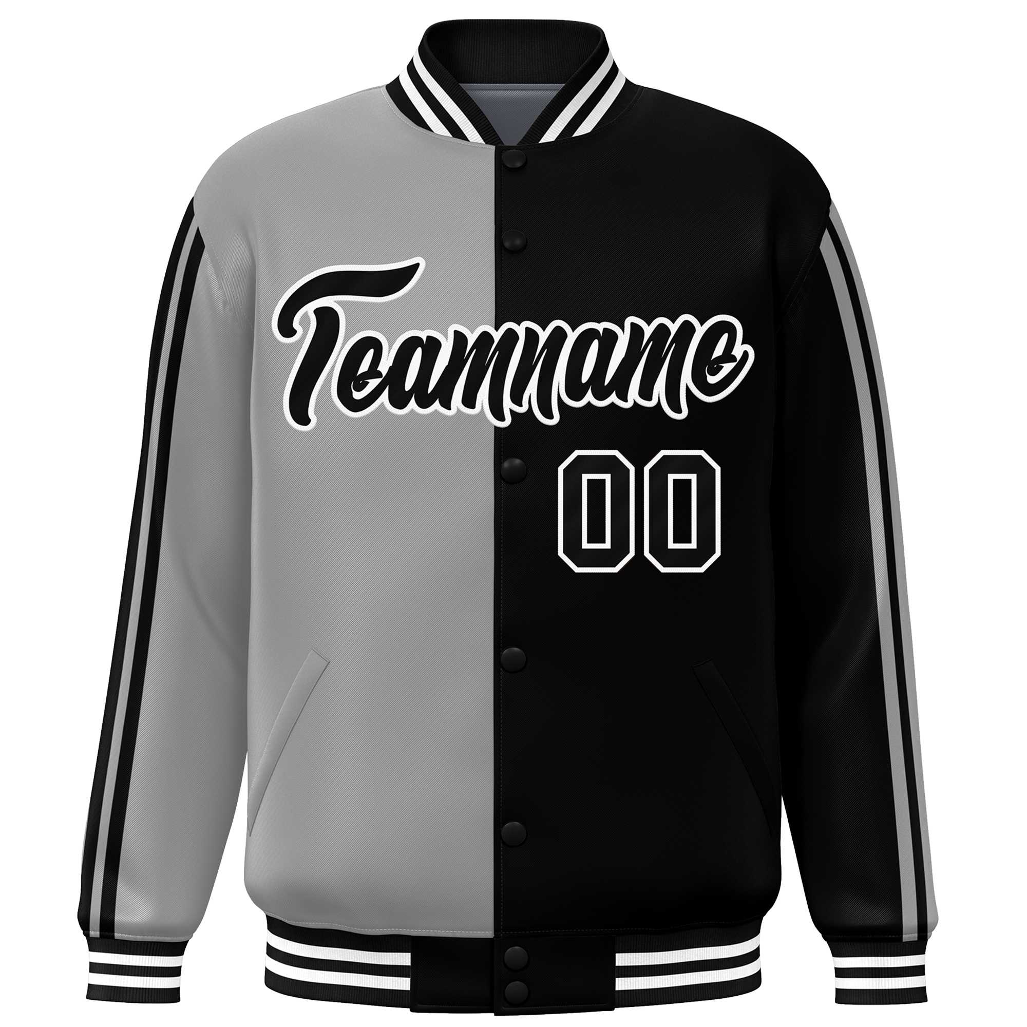 Custom Black Gray Two Tone Color Block Bomber Varsity Baseball Jacket