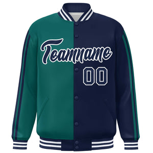 Custom Navy Aqua Two Tone Color Block Bomber Varsity Baseball Jacket