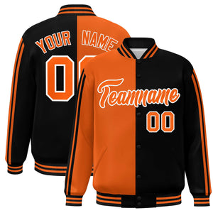 Custom Black Orange Two Tone Color Block Bomber Varsity Baseball Jacket