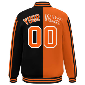 Custom Black Orange Two Tone Color Block Bomber Varsity Baseball Jacket