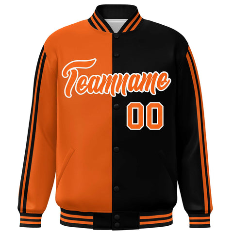 Custom Black Orange Two Tone Color Block Bomber Varsity Baseball Jacket