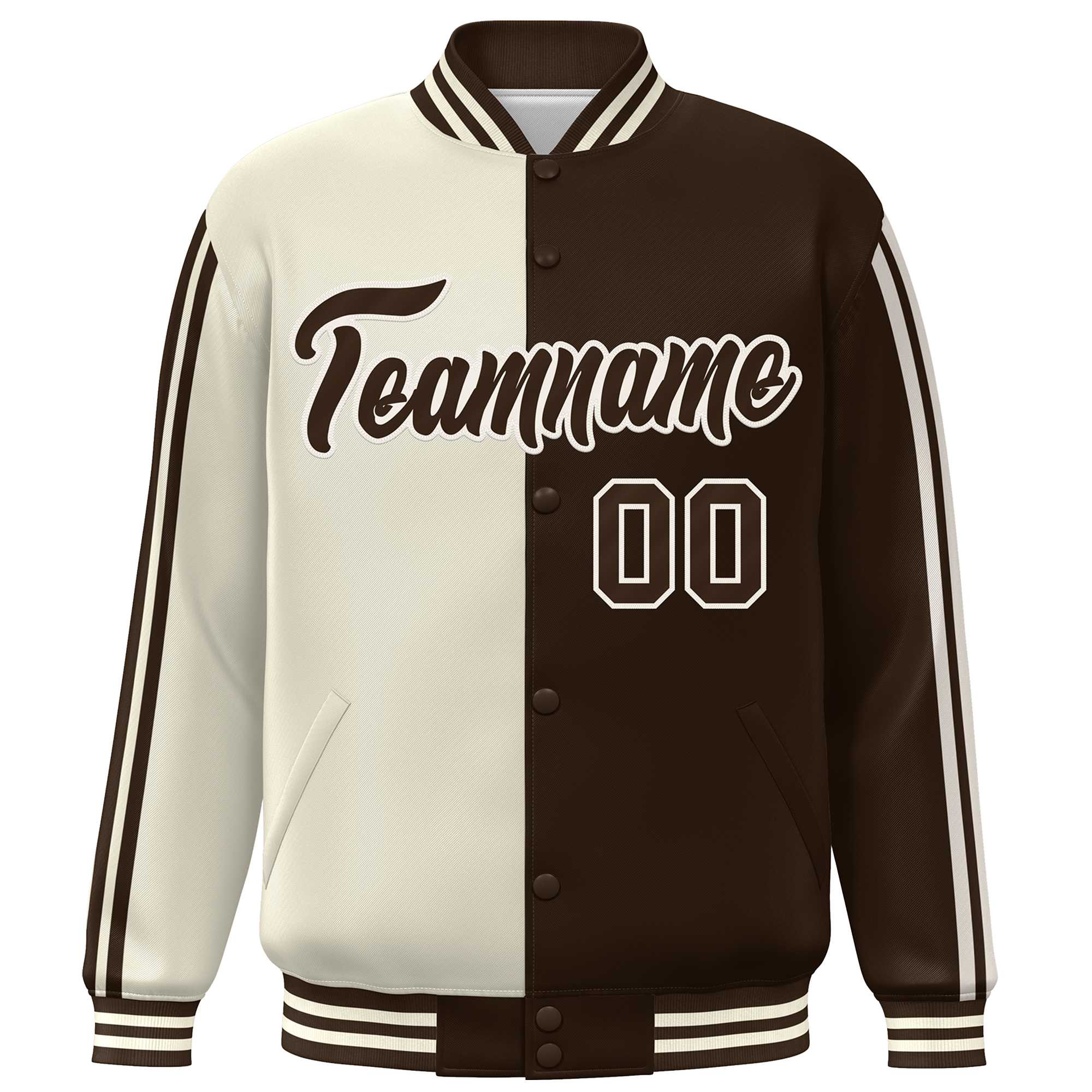 Custom Brown Cream Two Tone Color Block Bomber Varsity Baseball Jacket