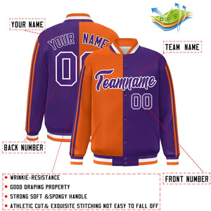 Custom Purple Orange-White Two Tone Color Block Bomber Varsity Baseball Jacket