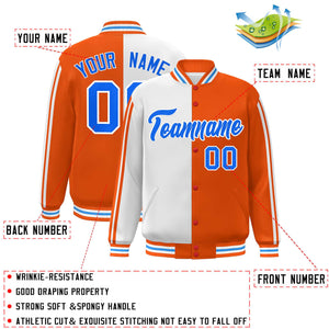 Custom Orange White Two Tone Color Block Bomber Varsity Baseball Jacket