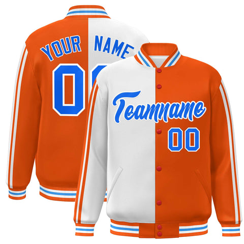 Custom Orange White Two Tone Color Block Bomber Varsity Baseball Jacket