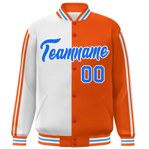 Custom Orange White Two Tone Color Block Bomber Varsity Baseball Jacket