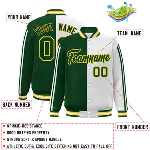 Custom Green White-Yellow Two Tone Color Block Bomber Varsity Baseball Jacket