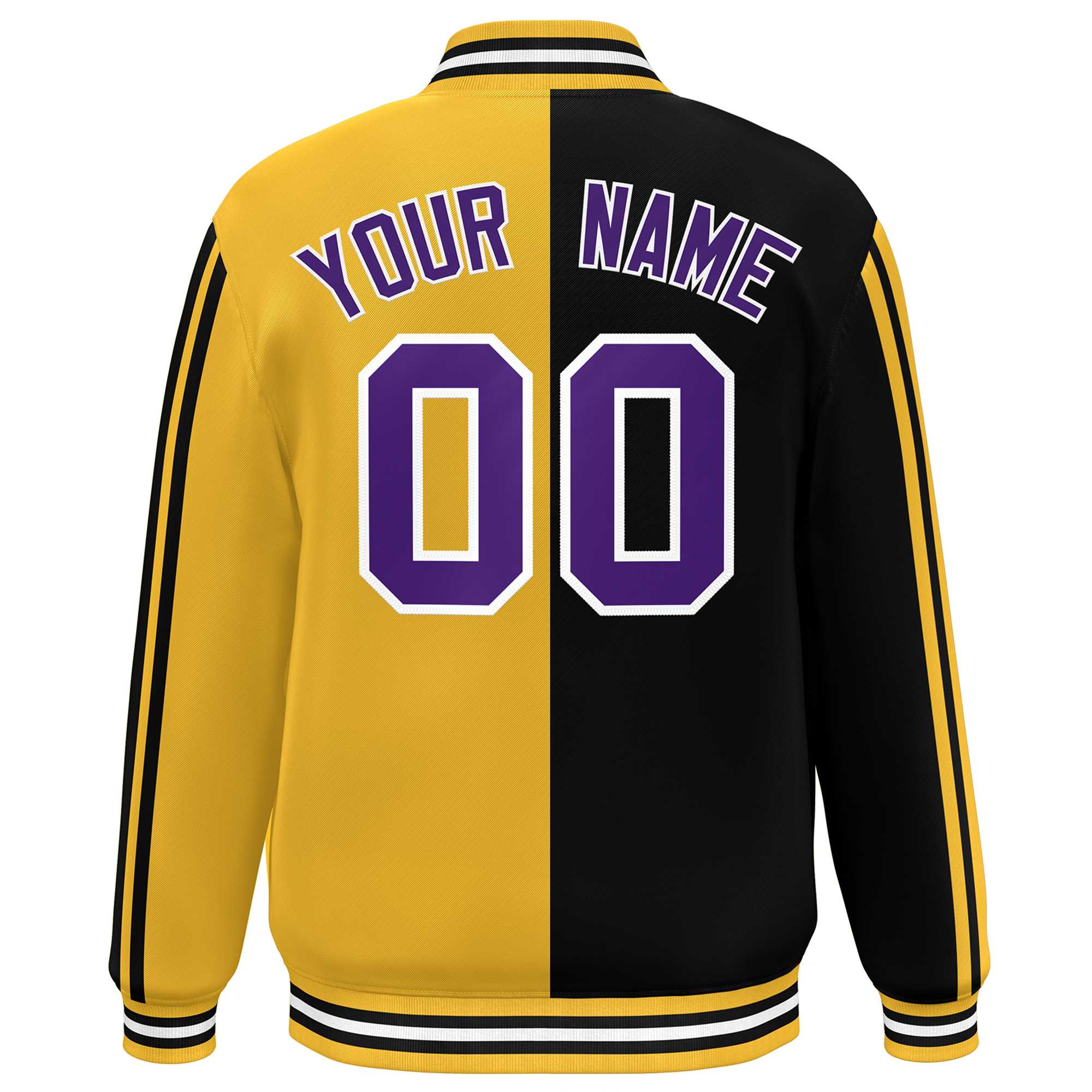 Custom Gold Black-White Two Tone Color Block Bomber Varsity Baseball Jacket