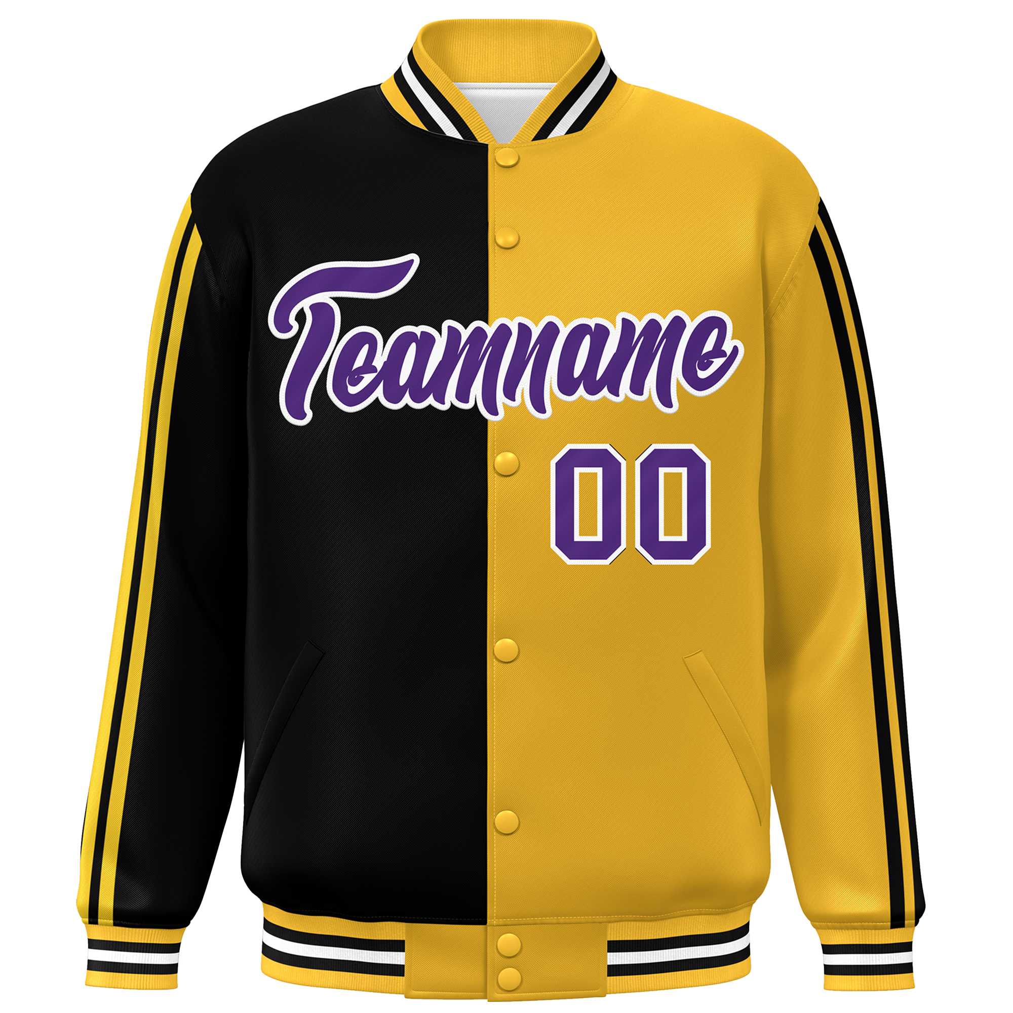 Custom Gold Black-White Two Tone Color Block Bomber Varsity Baseball Jacket