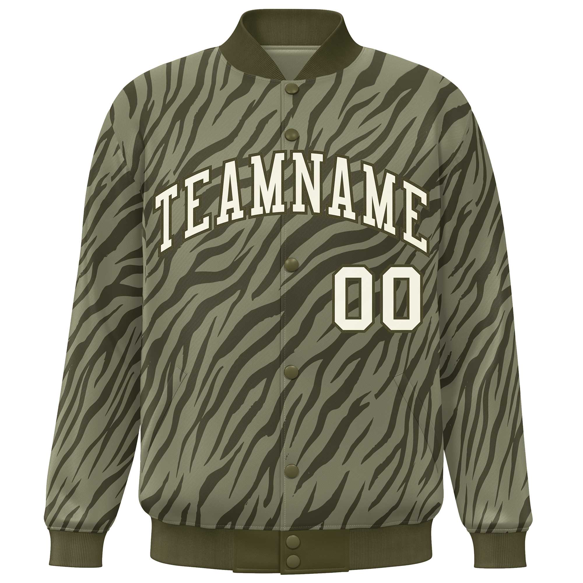 Custom Olive Cream Tiger Stripes Graffiti Pattern Bomber Varsity Jacket