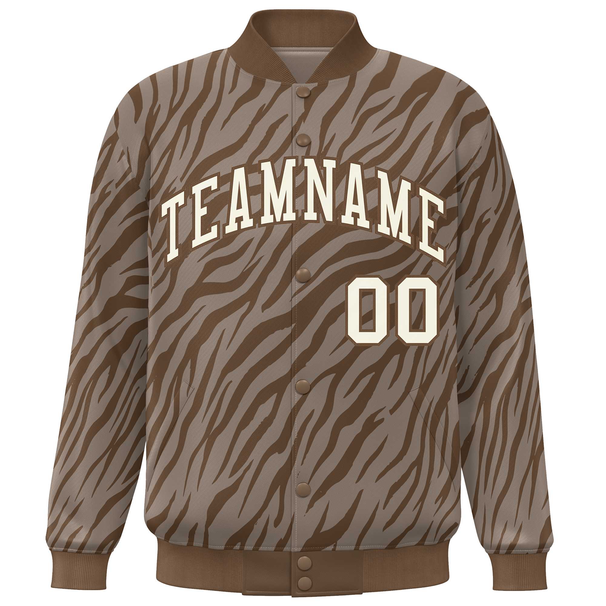 Custom Brown Cream Tiger Stripes Graffiti Pattern Bomber Varsity Jacket