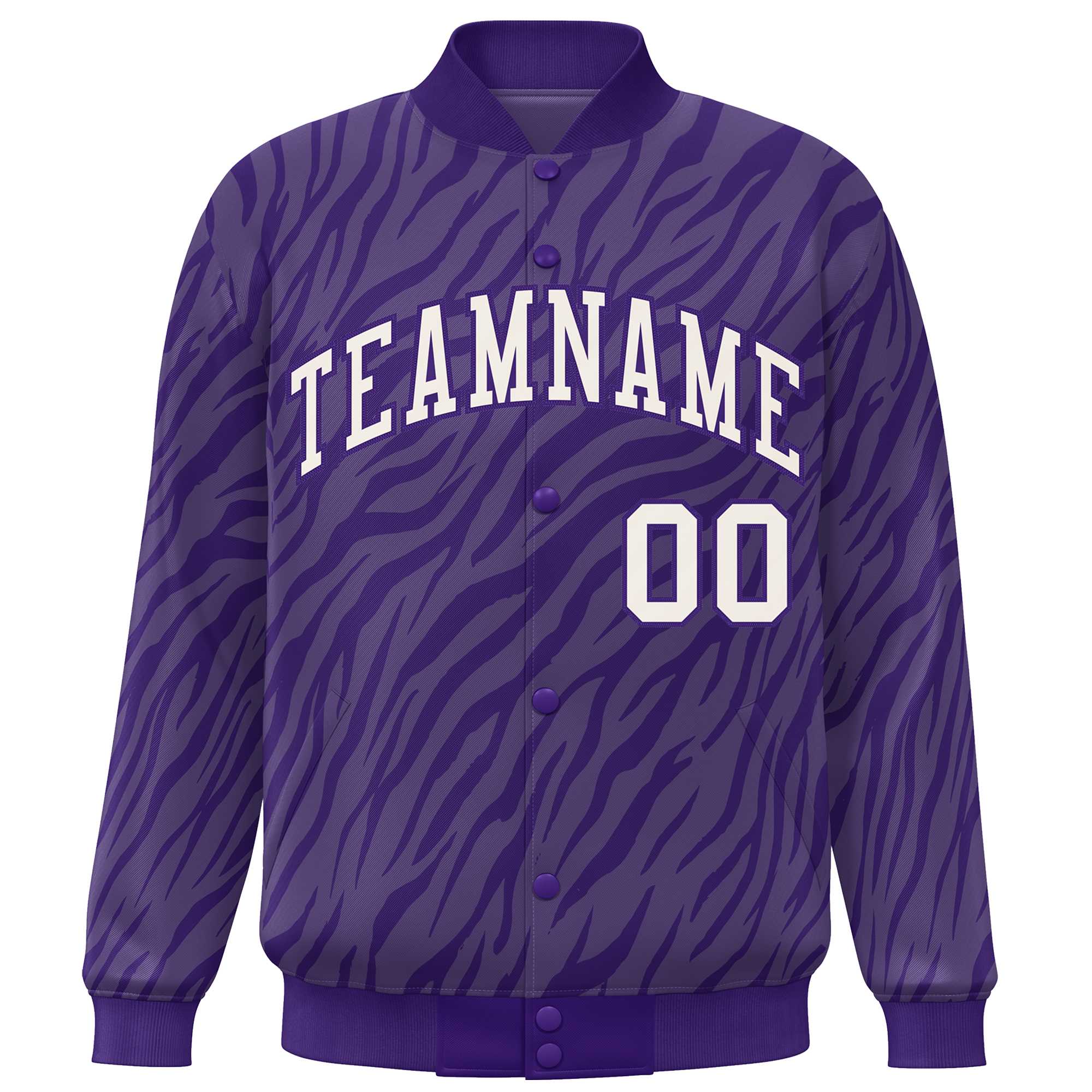 Custom Purple Cream Tiger Stripes Graffiti Pattern Bomber Varsity Jacket