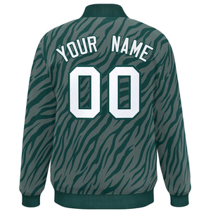 Custom Midnight Green White Tiger Stripes Graffiti Pattern Bomber Varsity Jacket