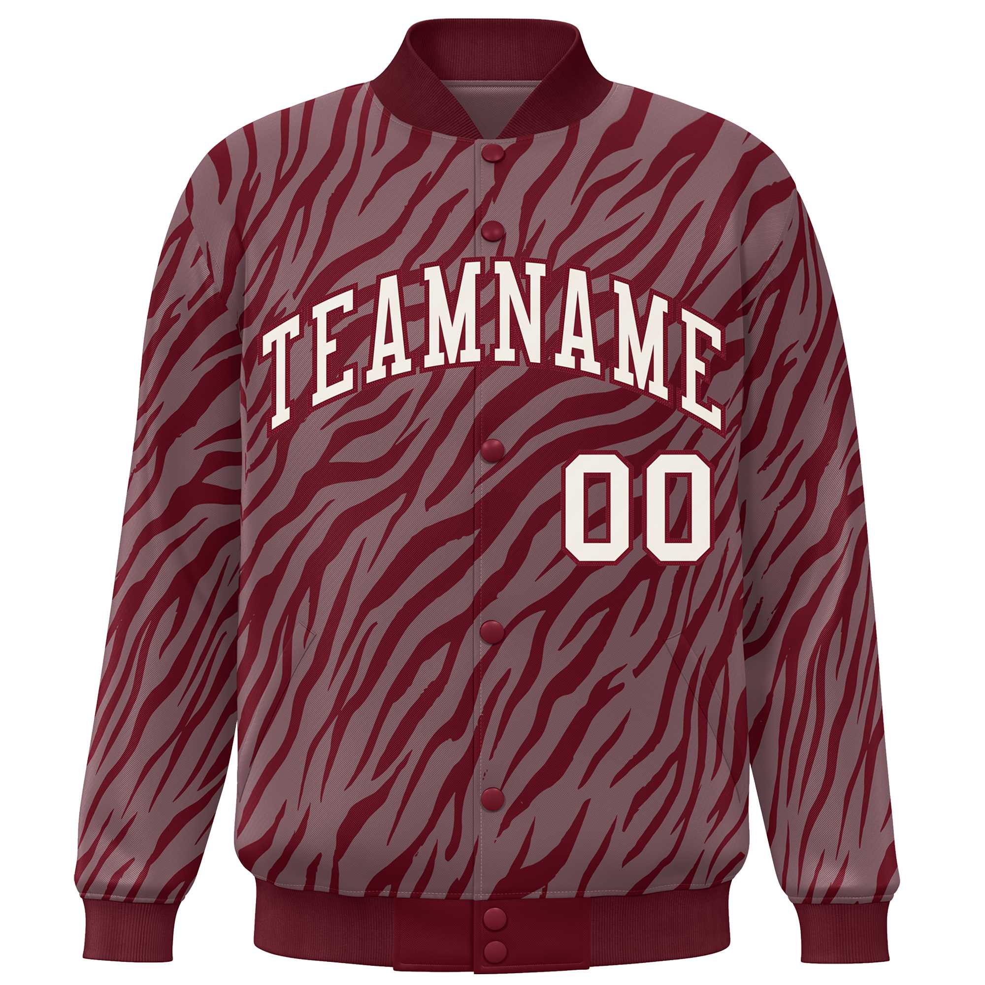 Custom Crimson Cream Tiger Stripes Graffiti Pattern Bomber Varsity Jacket